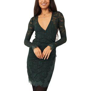 Free People Size M Pearl Lace Mini Dress in Deepest Spruce Green Long Sleeve SHO